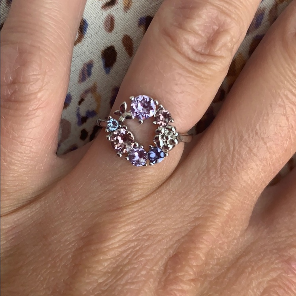 Multi Color stone Circle silver ring